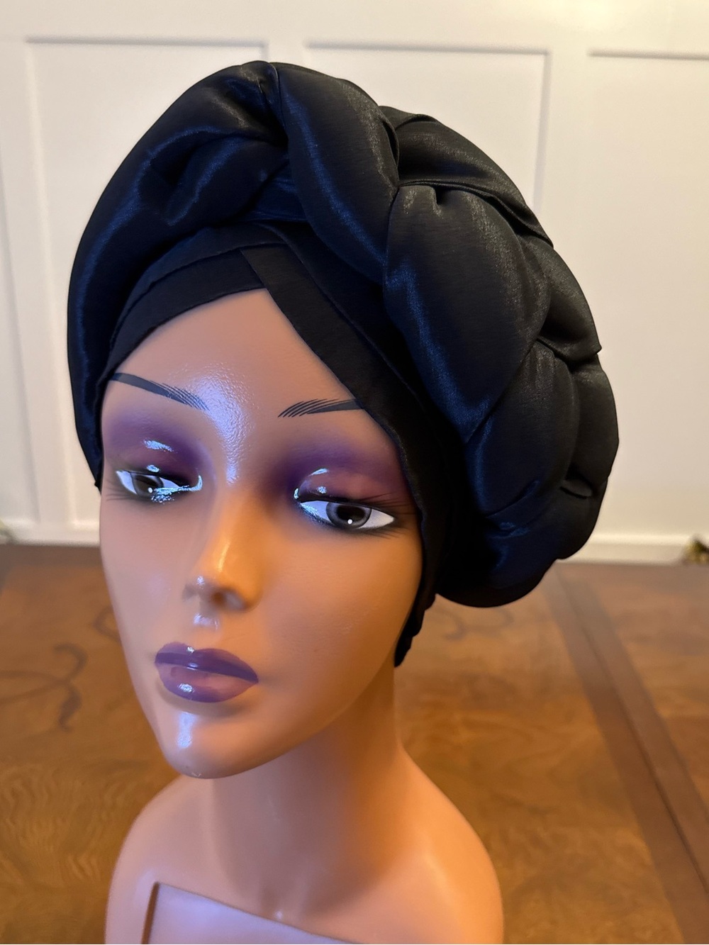 Satin Black Braided Turban Headwrap
